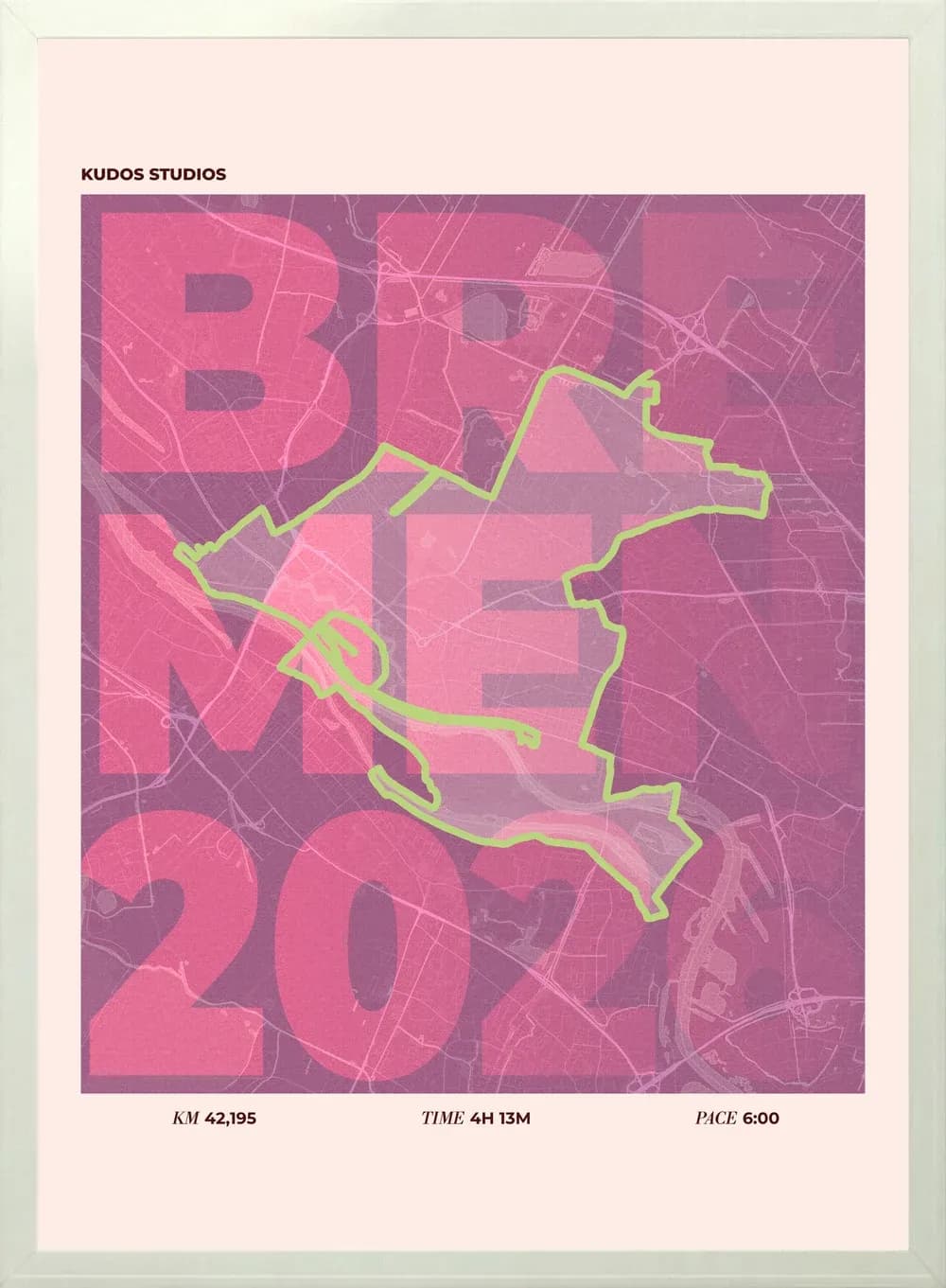 Poster der Marathonstrecke Bremen, gerahmt
