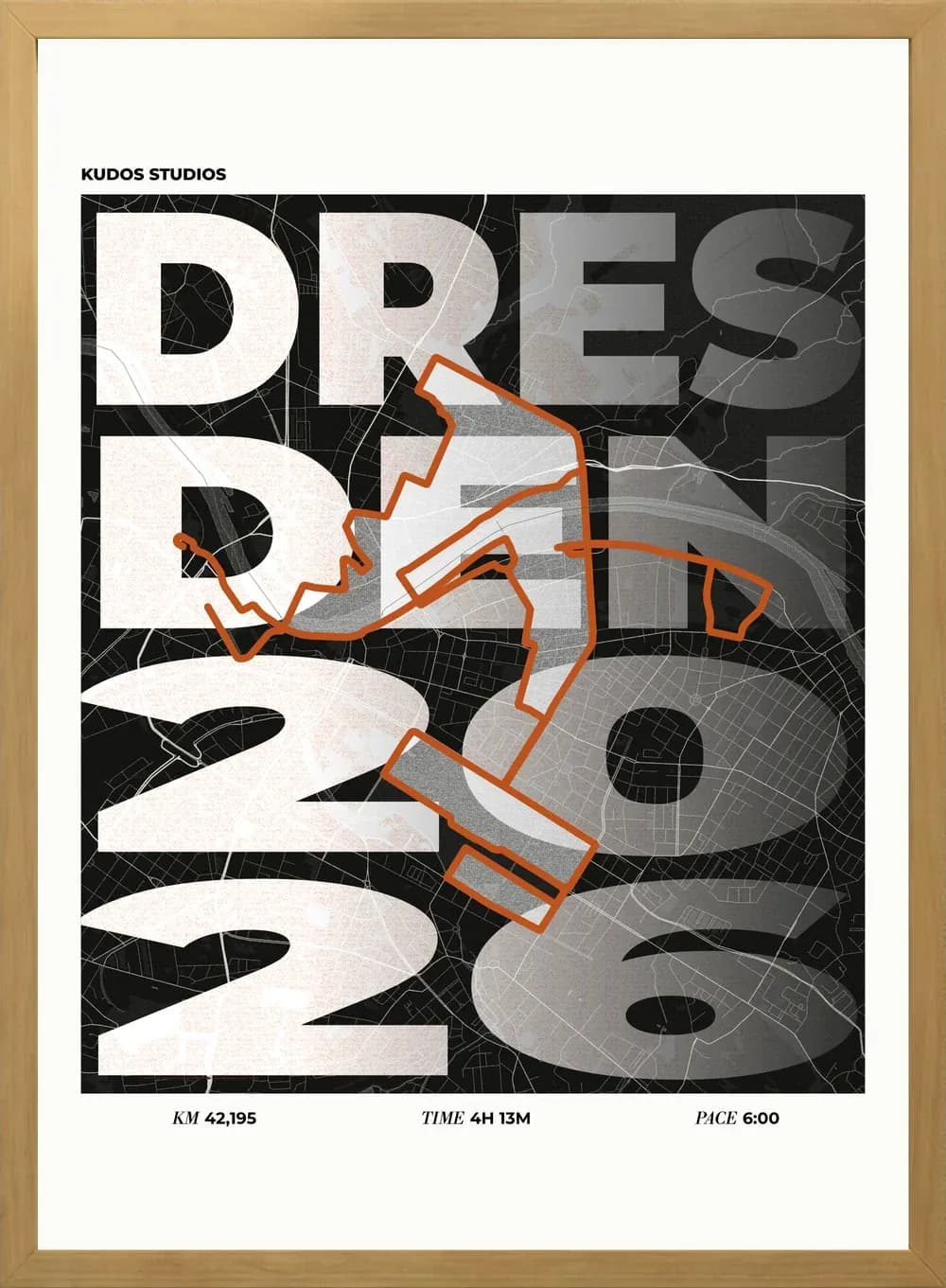 Poster der Marathonstrecke Dresden, gerahmt
