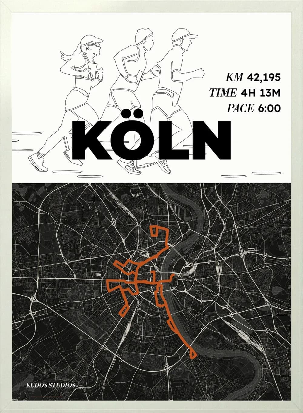 Poster der Marathonstrecke Köln, gerahmt