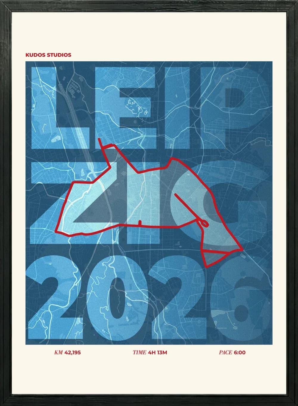 Poster der Marathonstrecke Leipzig, gerahmt
