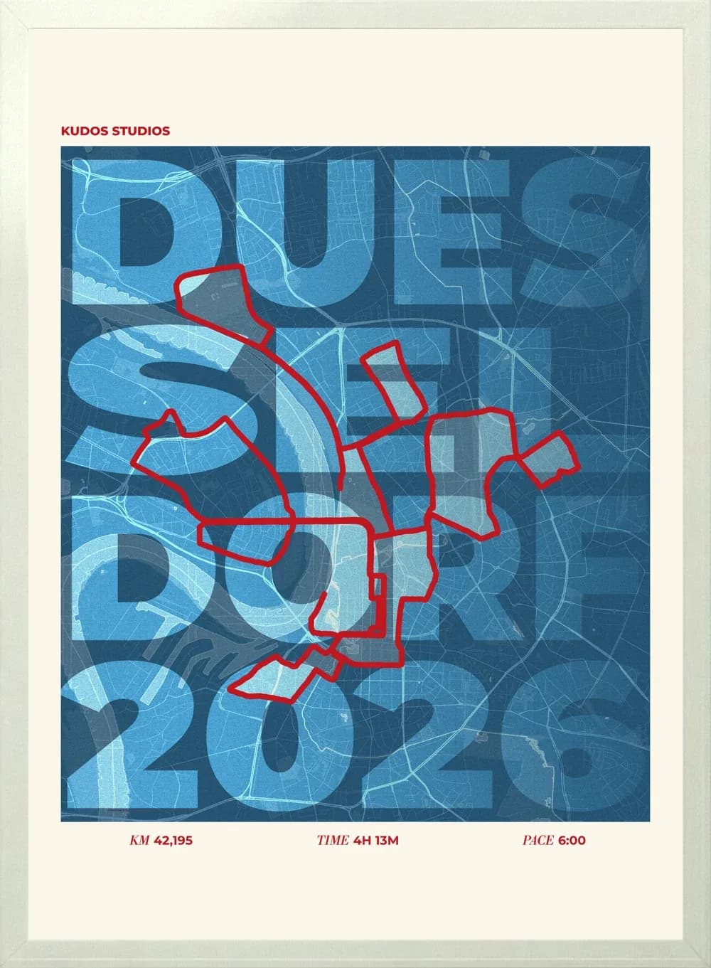 Poster der Marathonstrecke Düsseldorf, gerahmt