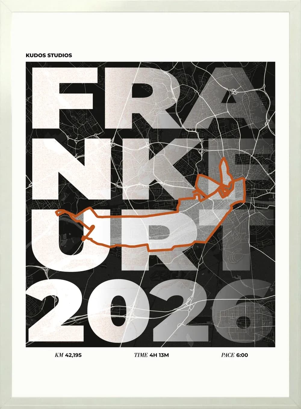 Poster der Marathonstrecke Frankfurt, gerahmt