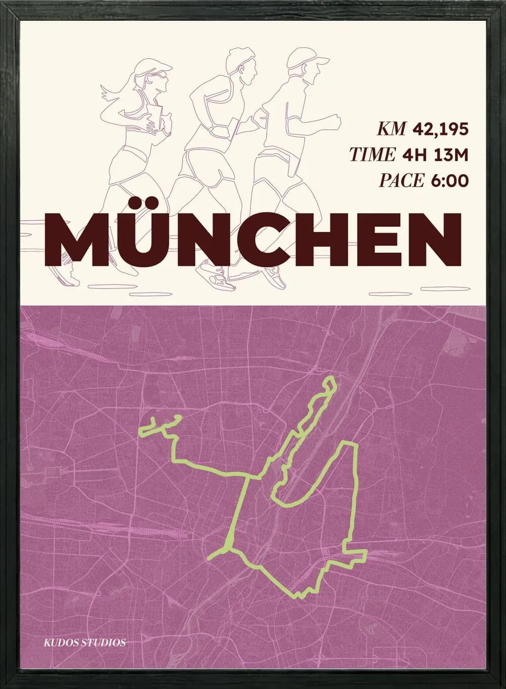 Poster der Marathonstrecke München, gerahmt