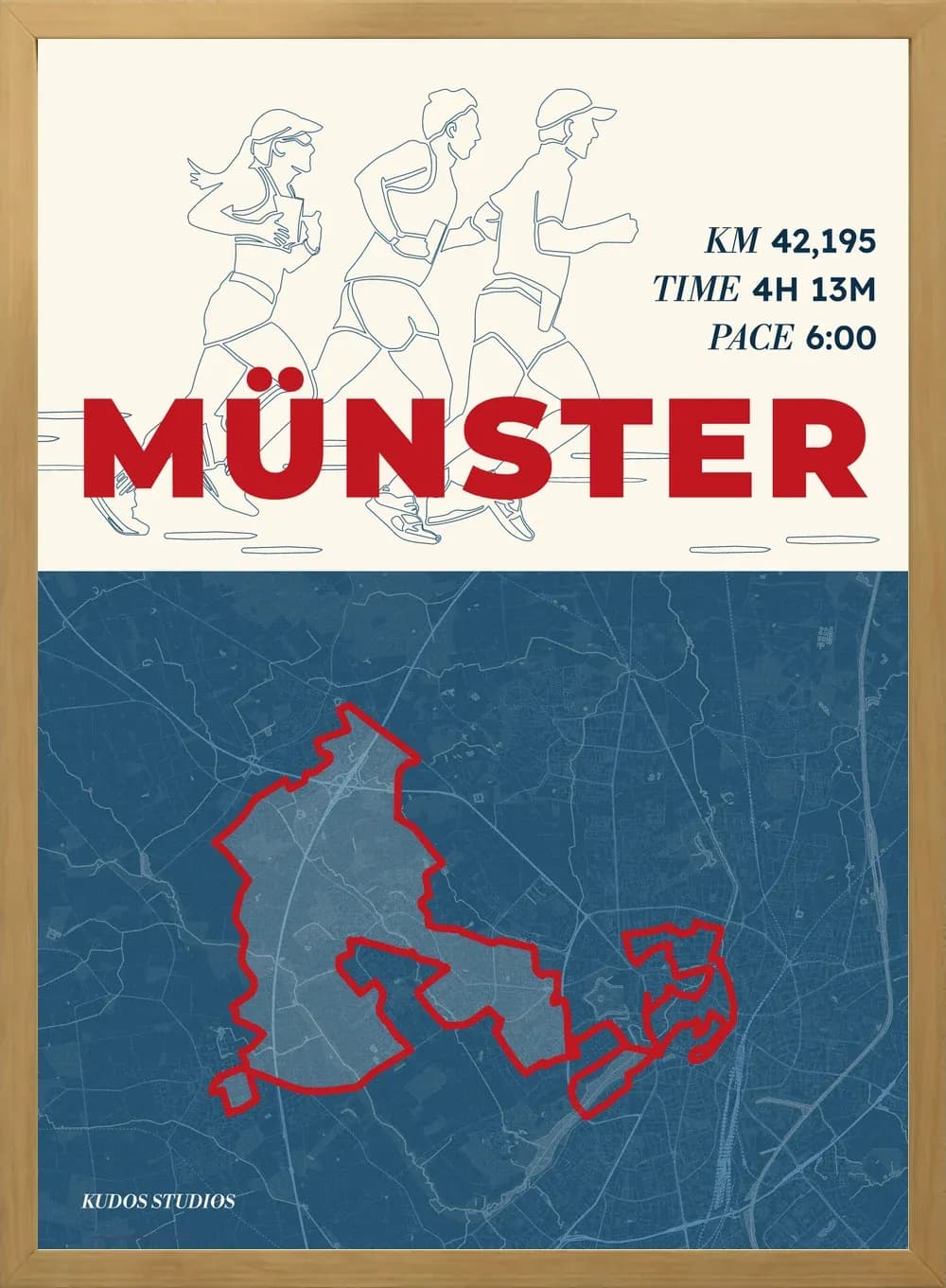 Poster der Marathonstrecke Münster, gerahmt